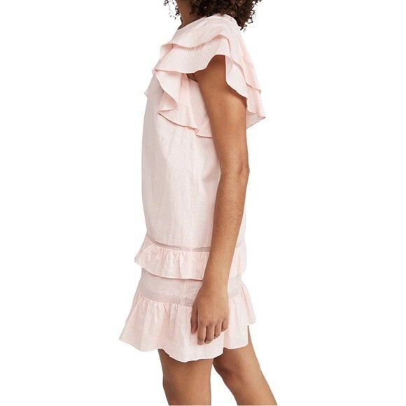 Rebecca Minkoff Pink Ilana Short Flutter Sleeve Crochet Trim Tiered Mini Dress - Picture 2 of 14